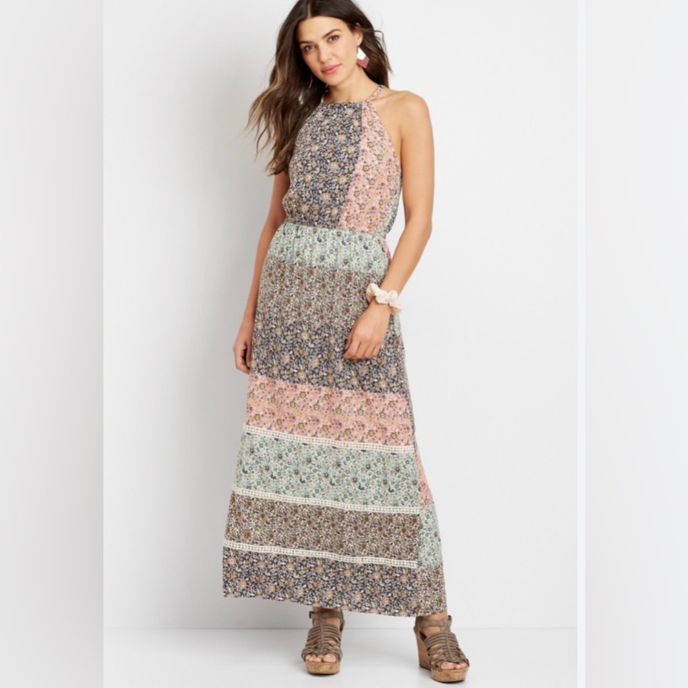 Patchwork floral maxi dress